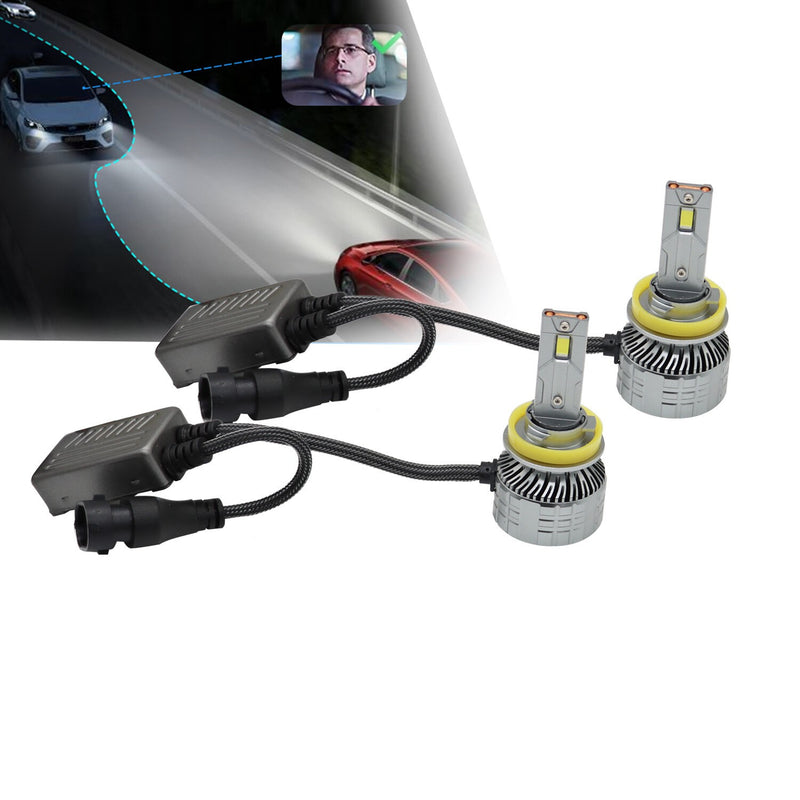 DURAFORCE H11 LED Headlight Kit 6000K White High Low Beam Bulbs 2-Sides