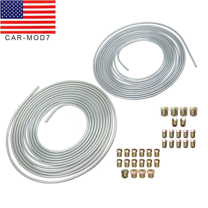 DURAFORCE 25 Ft Zinc-Coated Brake Line Tubing Kit 3/16 & 1/4 with 32 Fittings