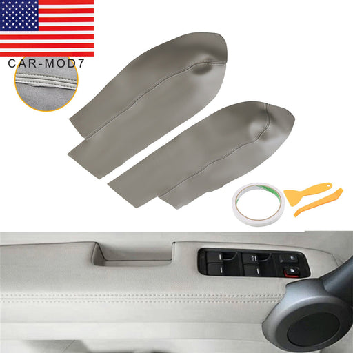 DURAFORCE 2pcs Front Armrest Door Panels Cover Gray Leather for 2007-2012 Honda CR-V