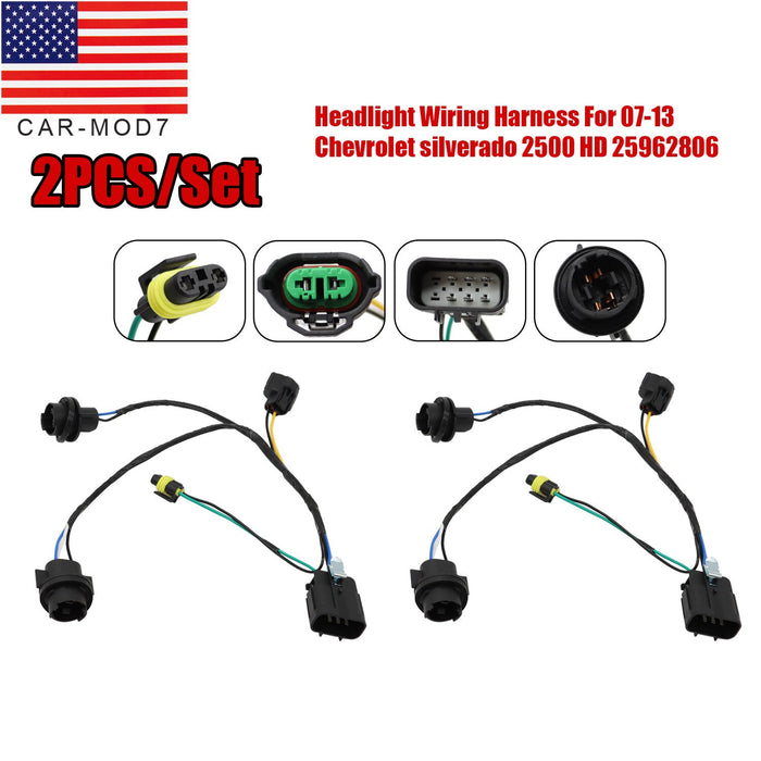 DURAFORCE 2PCS Headlight Wiring Harness for Chevrolet Silverado 1500 HD 2007-2013 25962806