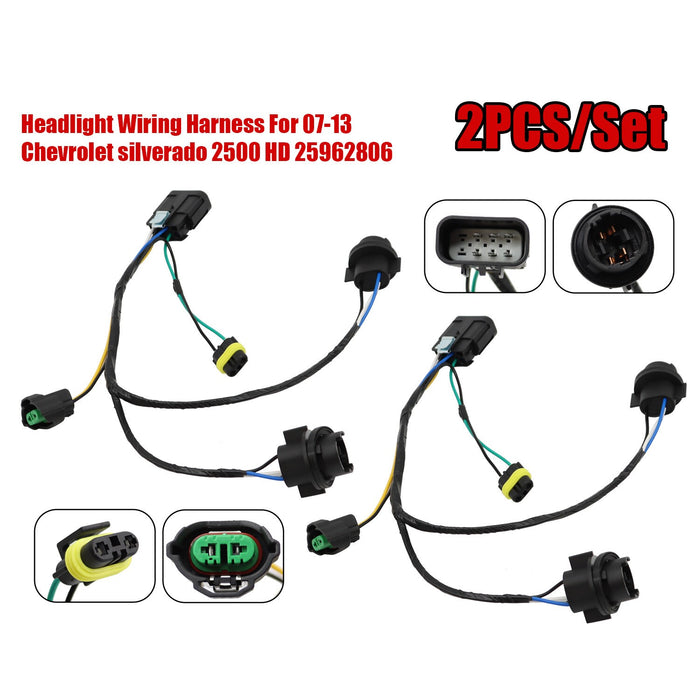 DURAFORCE 2PCS Headlight Wiring Harness for Chevrolet Silverado 1500 HD 2007-2013 25962806
