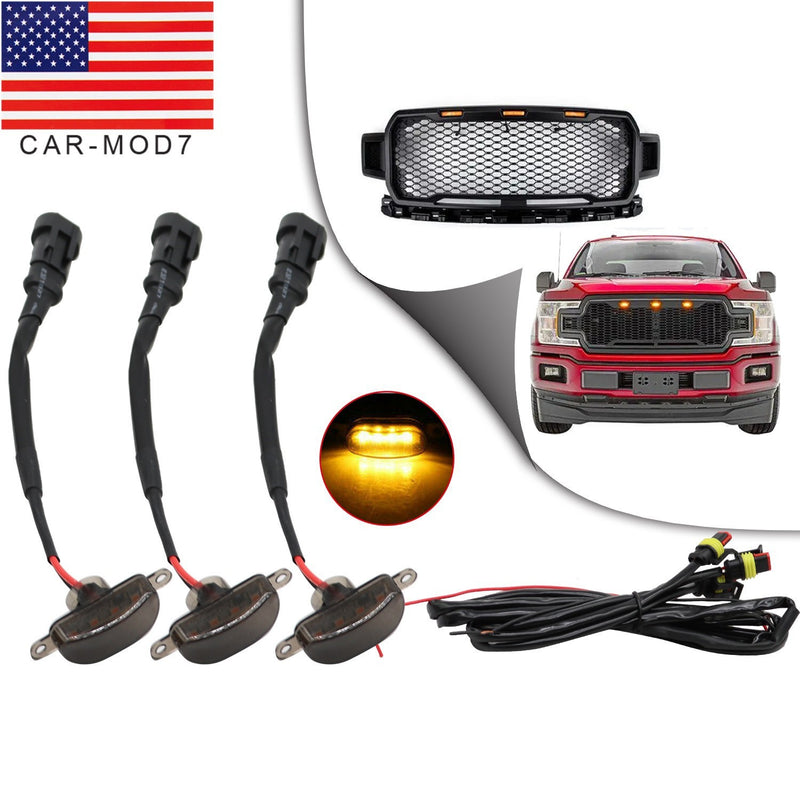 DURAFORCE 3X Amber LED Raptor Style Front Grille Lights for Ford F150 F250 F350