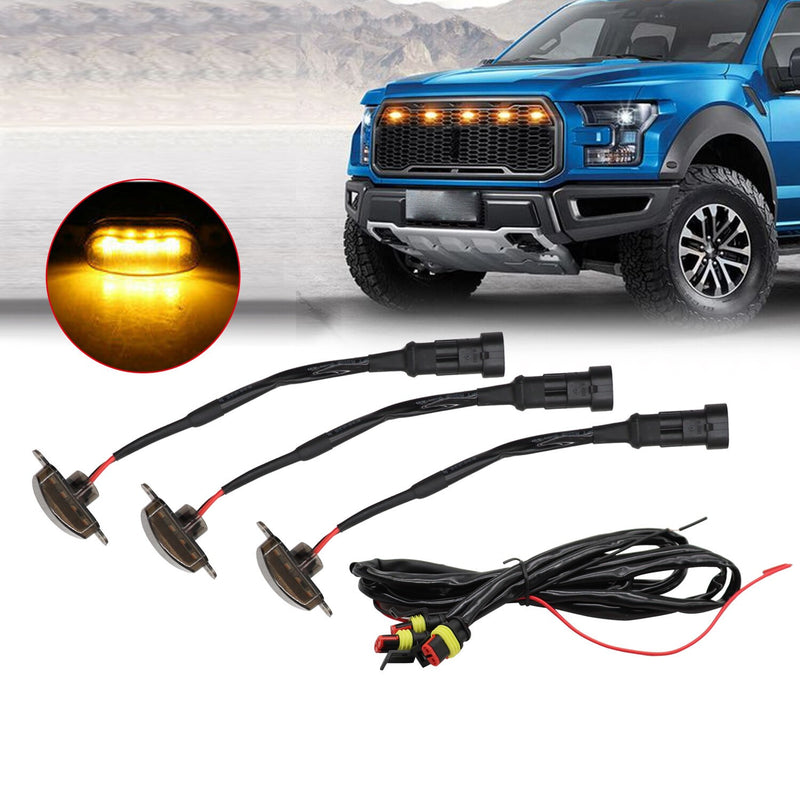 DURAFORCE 3X Amber LED Raptor Style Front Grille Lights for Ford F150 F250 F350
