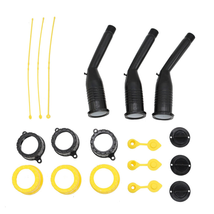DURAFORCE 3-Pack Gas Can Spout Replacement Kit with Nozzles, Screw Collar & Vent Caps