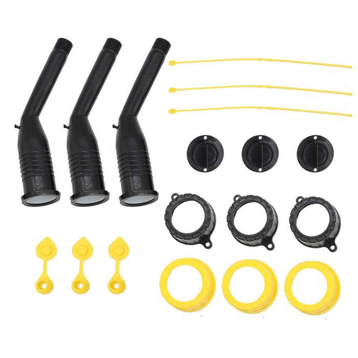 DURAFORCE 3-Pack Gas Can Spout Replacement Kit with Nozzles, Screw Collar & Vent Caps