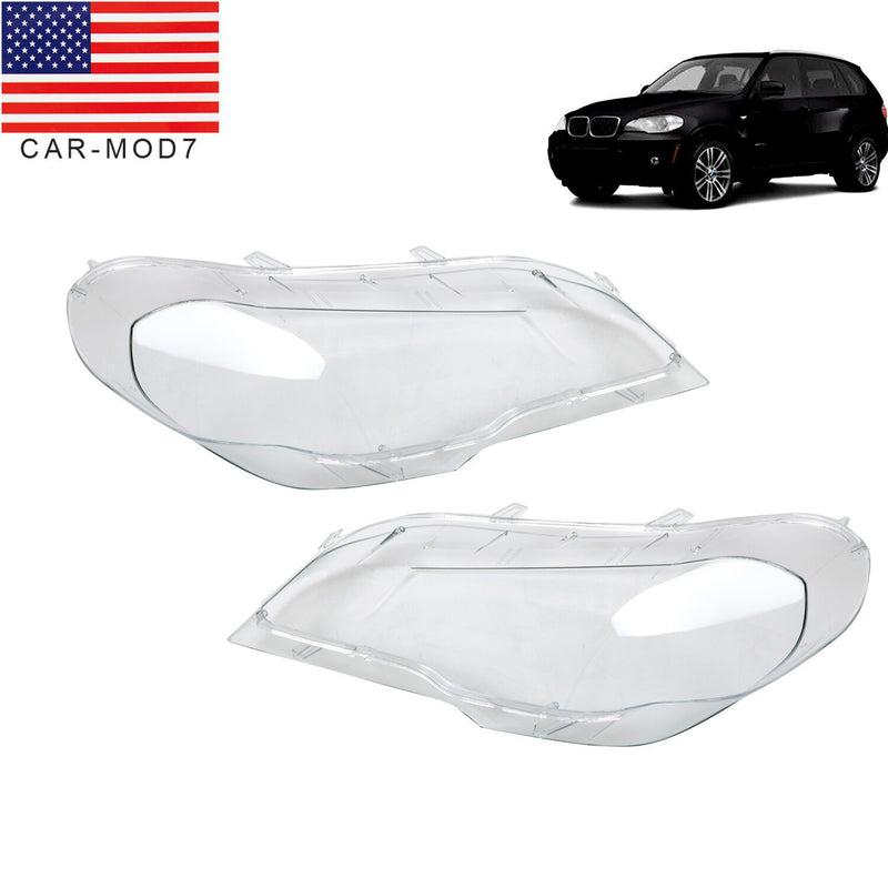 DURAFORCE 2x Front Headlight Covers Left Right BMW X5 E70 2008-2013 Clear Lamps