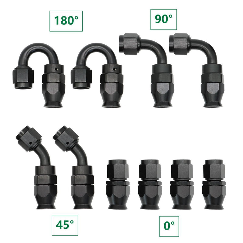 DURAFORCE 6AN Nylon E85 PTFE Fuel Line Hose Kit 20ft with 10 Fittings Black