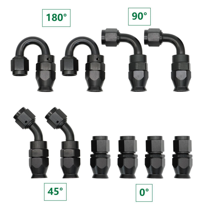 DURAFORCE 6AN Nylon E85 PTFE Fuel Line Hose Kit 20ft with 10 Fittings Black