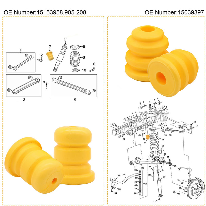 DURAFORCE 4x Front & Rear Control Arm Bump Stops for Cadillac Chevy GMC Trucks