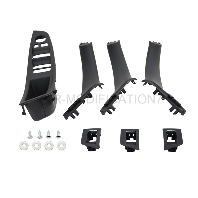 DURAFORCE 7pcs Black Inner Door Handle Trim Cover Set for BMW 5 Series F10 F11