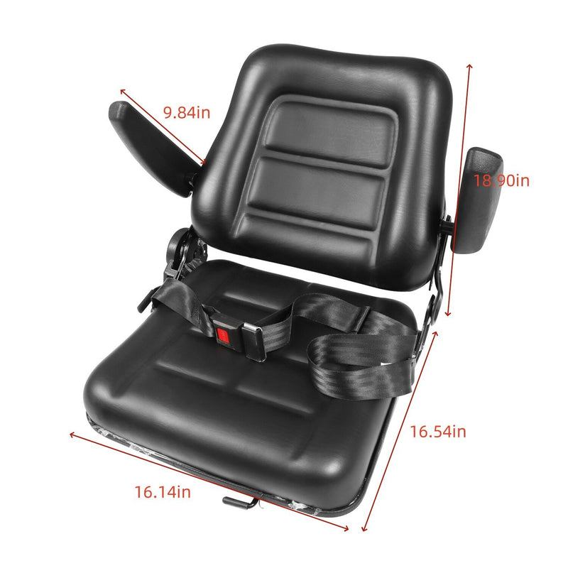 DURAFORCE Adjustable Tractor Seat w/ Safety Belt & Armrest Universal Forklift Backrest