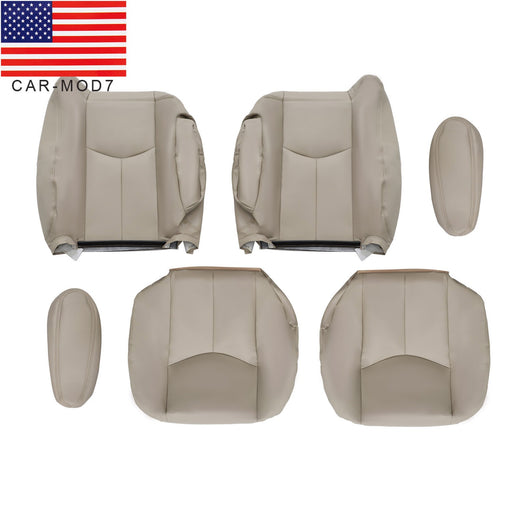 DURAFORCE 6Pcs Front Leather Seat Covers Light Tan for 2003-2006 Chevy Tahoe GMC Yukon