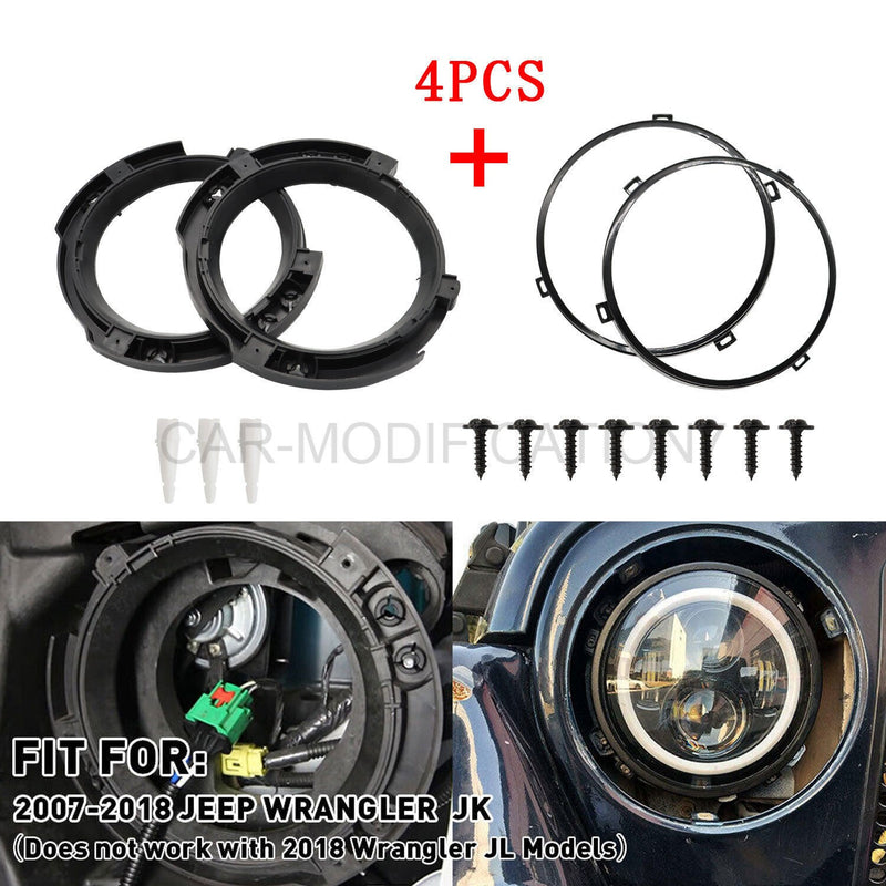 DURAFORCE 7" Headlight Mount Bracket Ring Set for 2007-2018 Jeep Wrangler JK