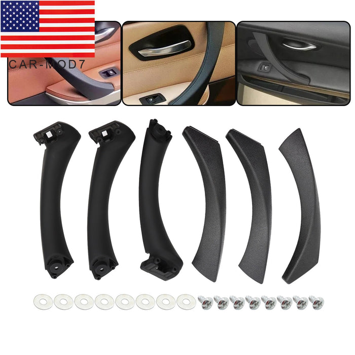 DURAFORCE 6Pcs Black Inner Door Handle Pull Trim Cover for BMW E90 2006-2011