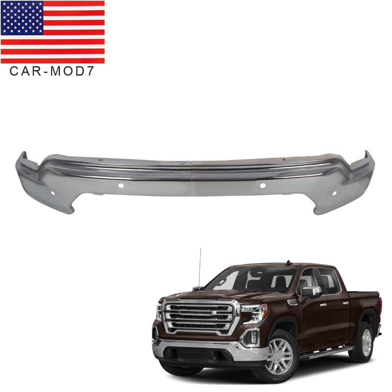 DURAFORCE Chrome Front Bumper Face Bar w/ Sensor Holes for 2019-2021 GMC Sierra 1500