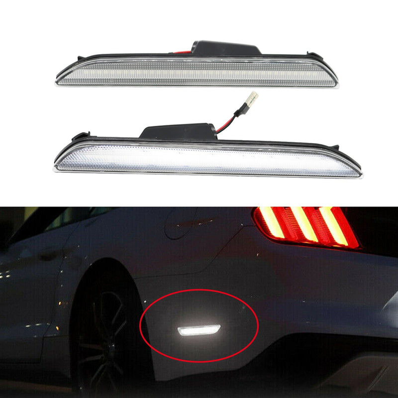 DURAFORCE Clear Lens White LED Rear Side Marker Signal Lights for 2015-21 Ford Mustang