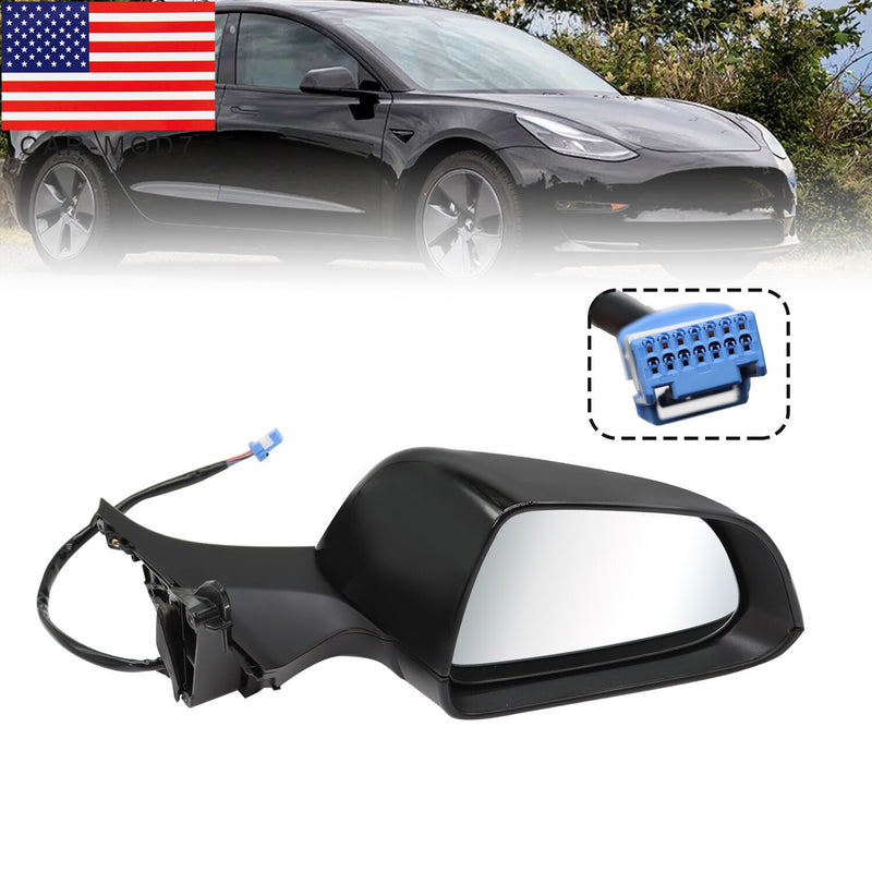 DURAFORCE Black Right Side Mirror for Tesla Model 3 2017-2023 Power Fold Heated Memory