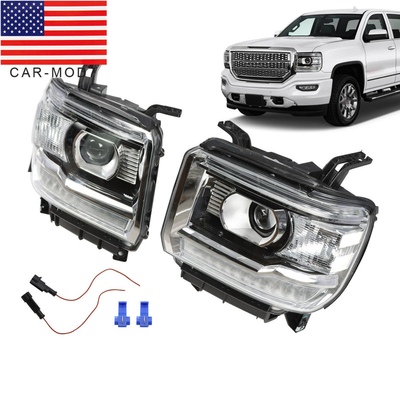 DURAFORCE Black LED DRL Projector Headlights for 2014-18 GMC Sierra 1500 2500HD 3500HD