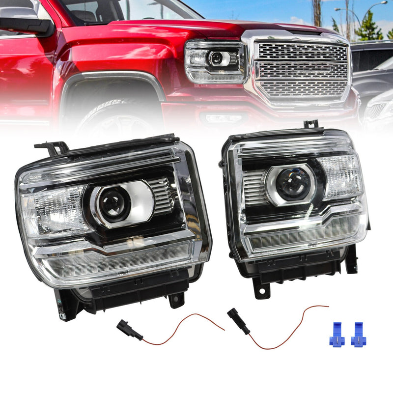 DURAFORCE Black LED DRL Projector Headlights for 2014-18 GMC Sierra 1500 2500HD 3500HD