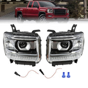 DURAFORCE Black LED DRL Projector Headlights for 2014-18 GMC Sierra 1500 2500HD 3500HD