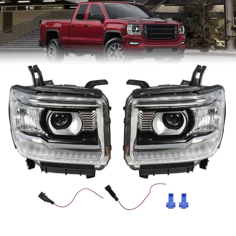 DURAFORCE Black LED DRL Projector Headlights for 2014-18 GMC Sierra 1500 2500HD 3500HD