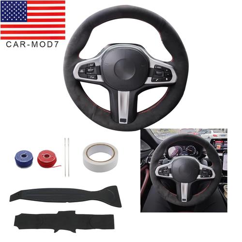DURAFORCE Black Alcantara Suede Steering Wheel Cover Hand-Stitched for BMW G20 G80 M340i