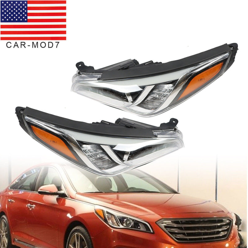 DURAFORCE Chrome Halogen Headlight Assembly Pair for 2015-2017 Hyundai Sonata