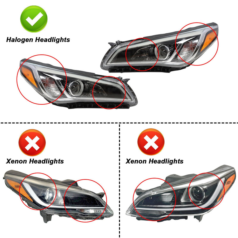 DURAFORCE Chrome Halogen Headlight Assembly Pair for 2015-2017 Hyundai Sonata