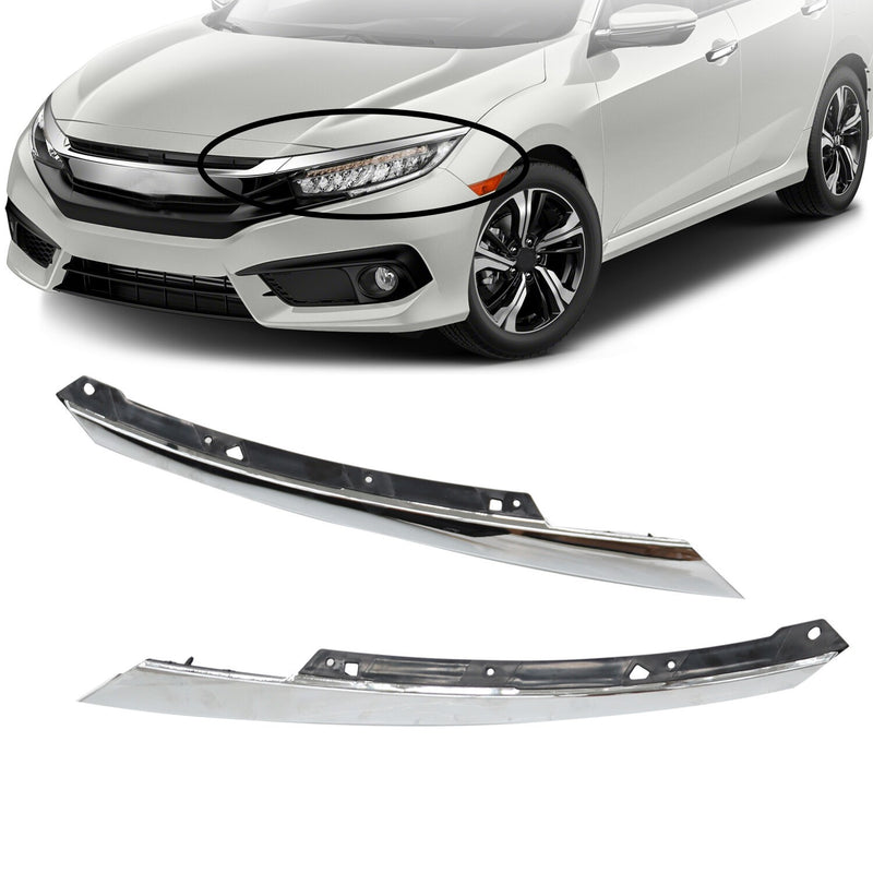 DURAFORCE 2016-2018 Honda Civic Chrome Headlight Eyelid Grille Molding Trim LH+RH