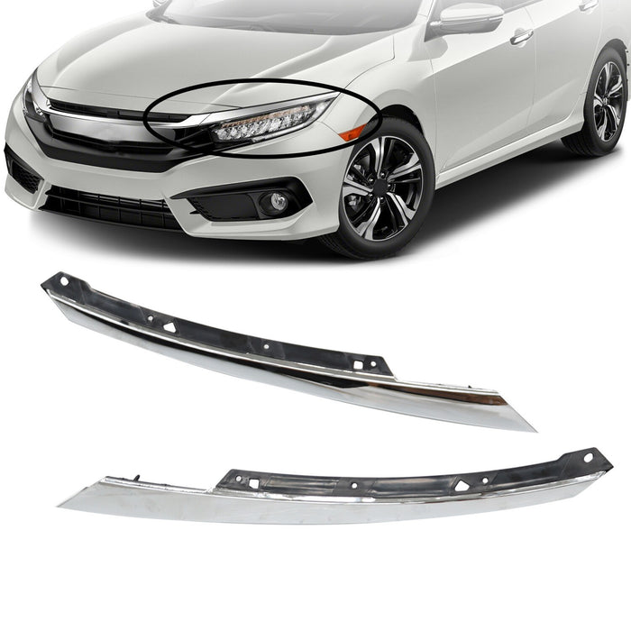 DURAFORCE 2016-2018 Honda Civic Chrome Headlight Eyelid Grille Molding Trim LH+RH