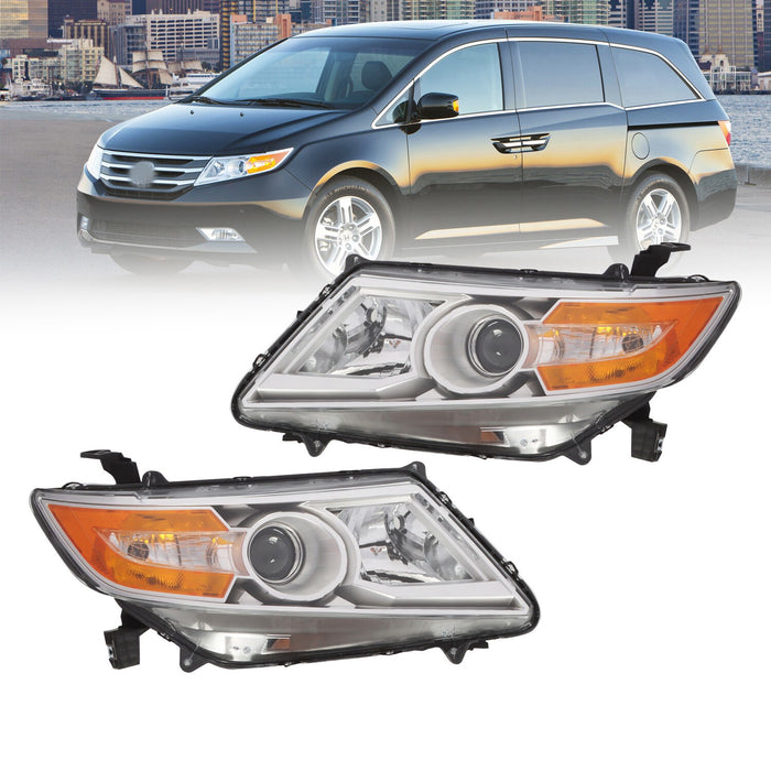DURAFORCE 2011-2013 Honda Odyssey Halogen Chrome Amber Headlights Left & Right Side