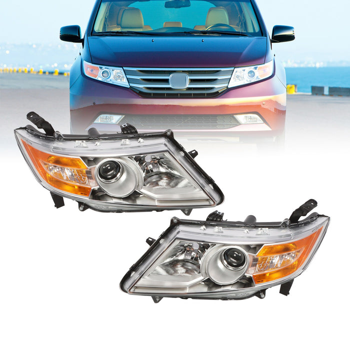 DURAFORCE 2011-2013 Honda Odyssey Halogen Chrome Amber Headlights Left & Right Side