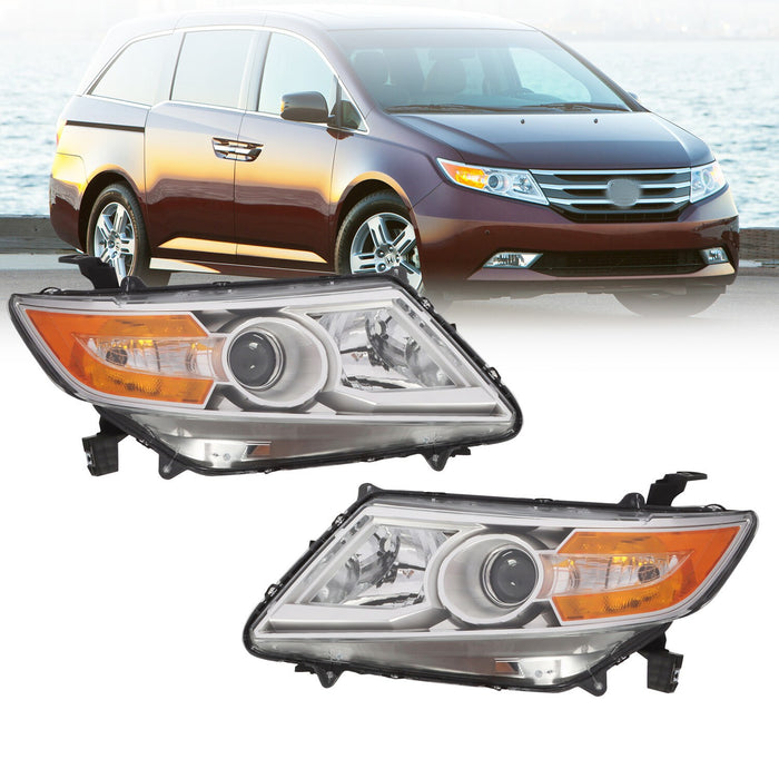 DURAFORCE 2011-2013 Honda Odyssey Halogen Chrome Amber Headlights Left & Right Side