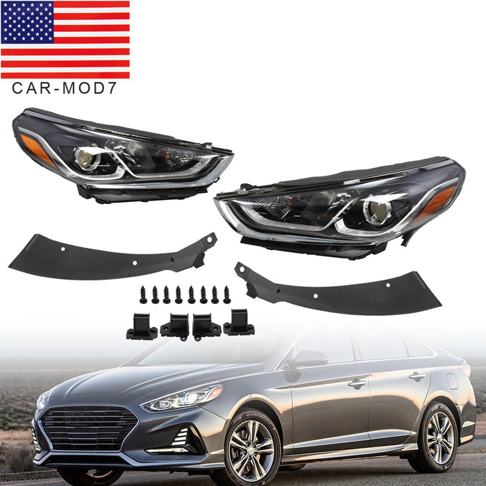 DURAFORCE 2018-2019 Hyundai Sonata Halogen Headlight Assembly Pair Left & Right with Bulbs