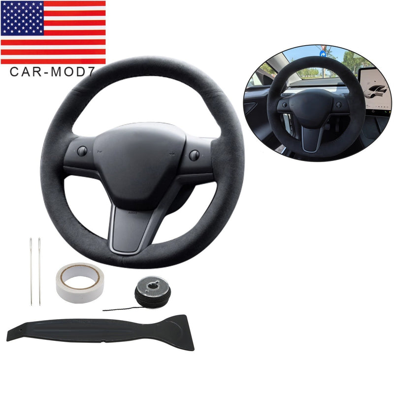 DURAFORCE Tesla Model 3 Steering Wheel Cover Wrap Alcantara Suede Carbon Leather
