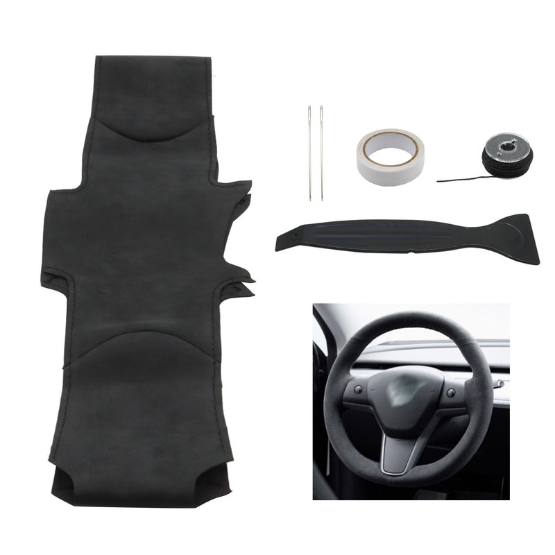 DURAFORCE Tesla Model 3 Steering Wheel Cover Wrap Alcantara Suede Carbon Leather