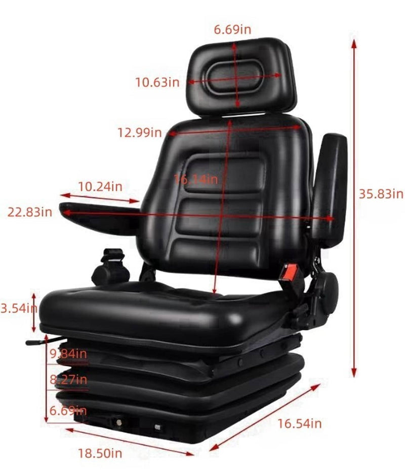 DURAFORCE Adjustable Forklift Tractor Seat with Suspension, Backrest, Armrest & Safety Bel