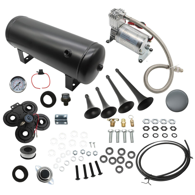 DURAFORCE Truck Car Air Tank 1.5G 150psi 4 Trumpets Loud Train Horn Kit System