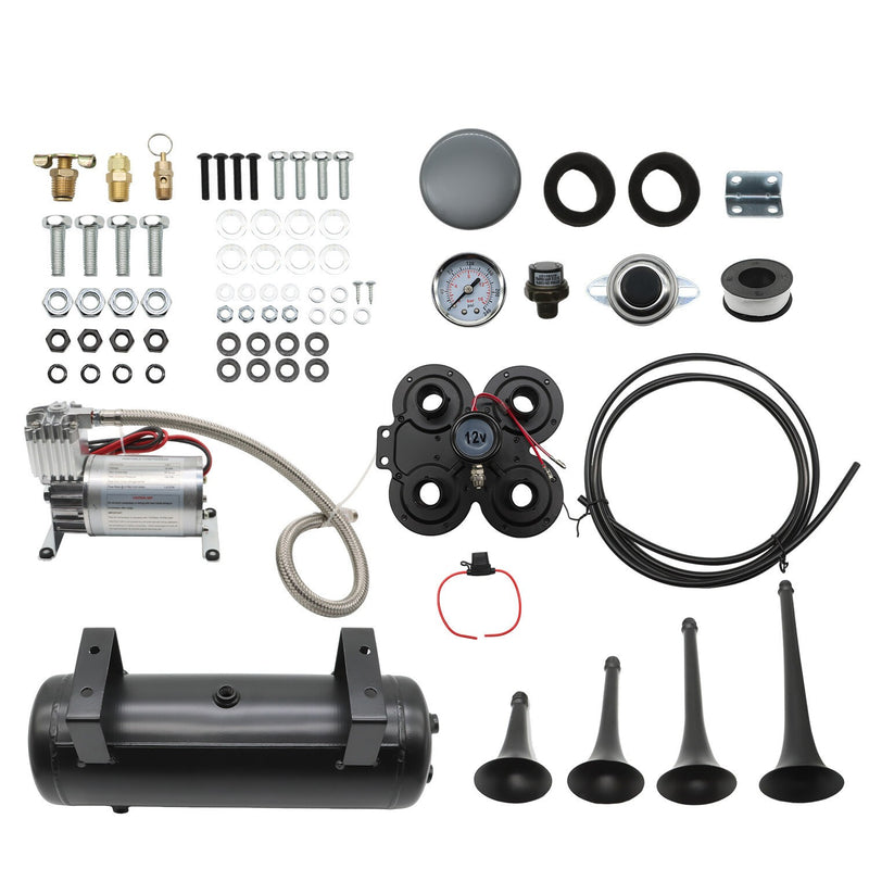 DURAFORCE Truck Car Air Tank 1.5G 150psi 4 Trumpets Loud Train Horn Kit System