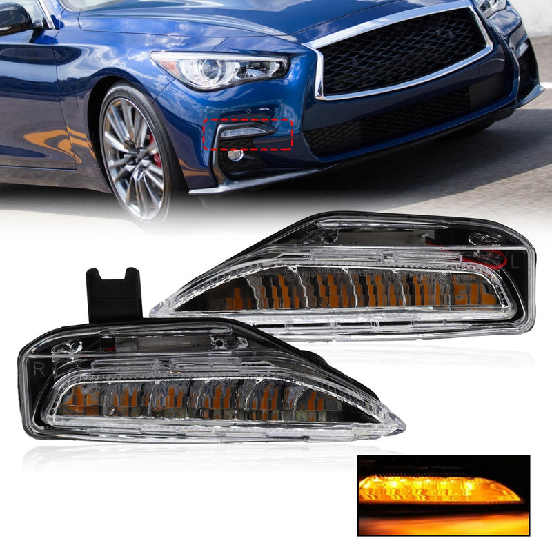 DURAFORCE Front Bumper Lower Turn Signal Fog Light Pair for 2014-2020 Infiniti Q50 Sport