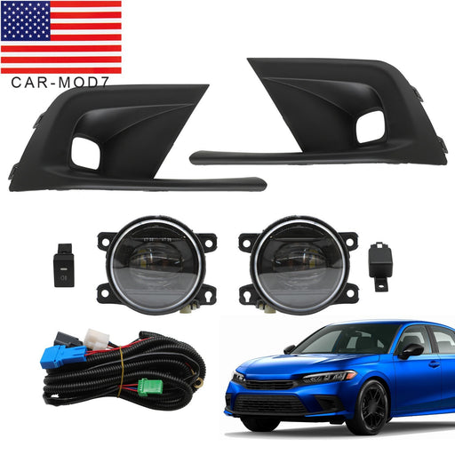 DURAFORCE 2022-2024 Honda Civic Front Bumper LED Fog Lights with Wiring, Switch & Bezel