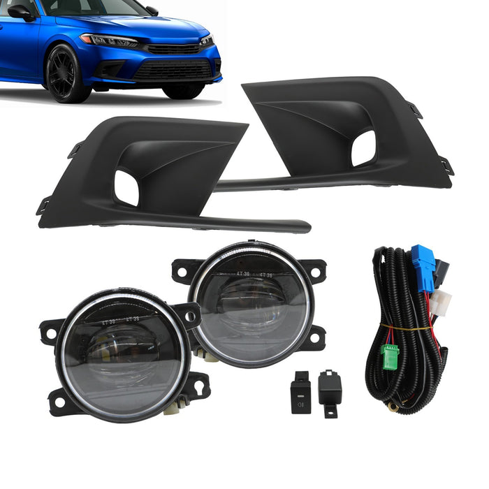 DURAFORCE 2022-2024 Honda Civic Front Bumper LED Fog Lights with Wiring, Switch & Bezel
