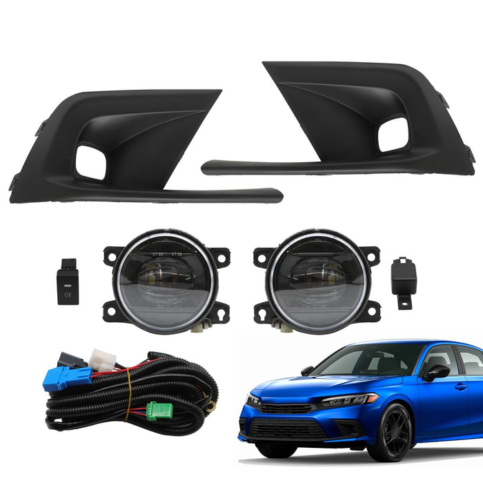 DURAFORCE 2022-2024 Honda Civic Front Bumper LED Fog Lights with Wiring, Switch & Bezel