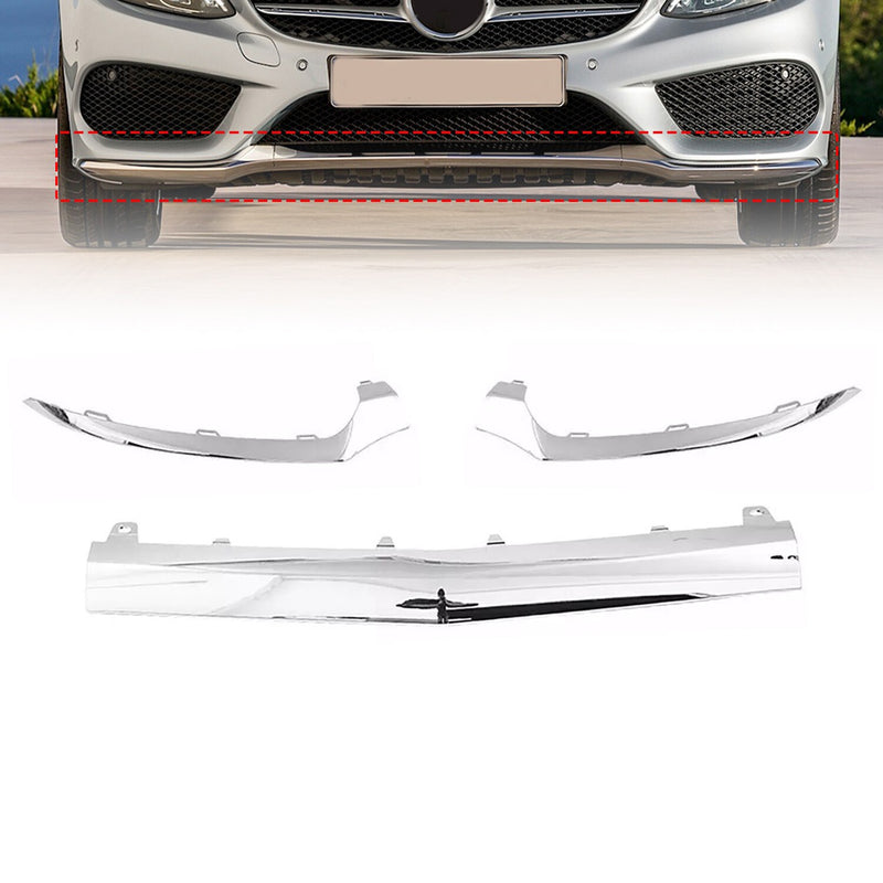 DURAFORCE Mercedes-Benz W205 AMG Front Bumper Lower Lip Chrome Molding Trim 2015-2018