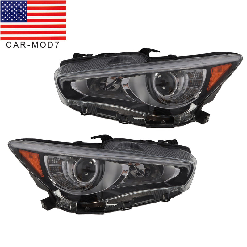 DURAFORCE Infiniti Q50 2014-2022 Headlights Pair Left & Right LED DRL Projector w/o AFS