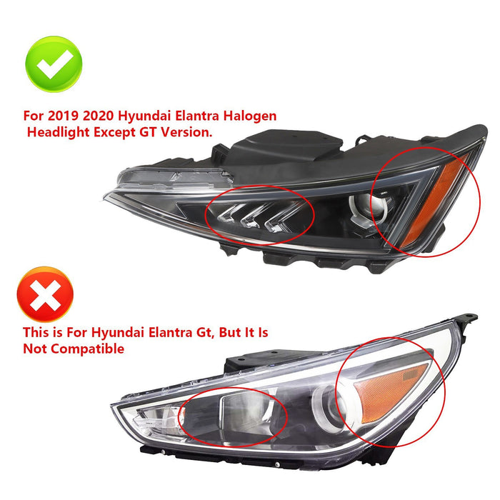 DURAFORCE 2019-2020 Hyundai Elantra Left Headlight Assembly Halogen Driver Side Sedan