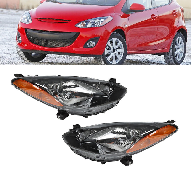 DURAFORCE Halogen Headlights Left & Right for 2011-2014 Mazda 2 LH + RH Sides