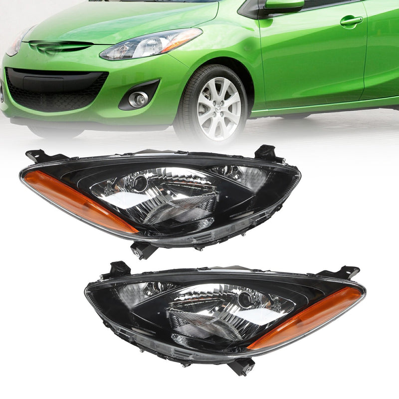 DURAFORCE Halogen Headlights Left & Right for 2011-2014 Mazda 2 LH + RH Sides