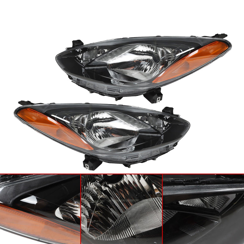DURAFORCE Halogen Headlights Left & Right for 2011-2014 Mazda 2 LH + RH Sides