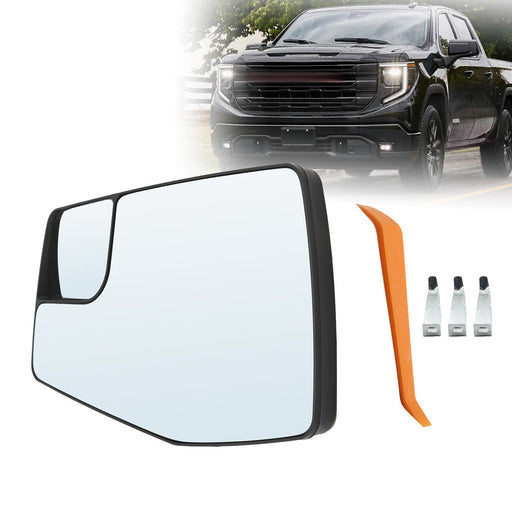DURAFORCE Left Side Mirror Glass for 2019-2023 Chevy Silverado 1500 GMC Sierra 1500